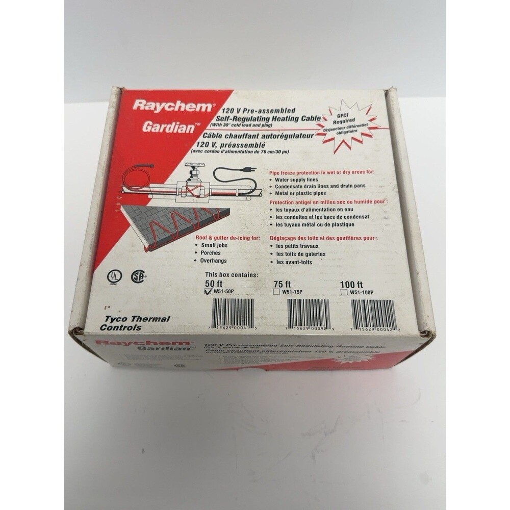 Raychem Gardian W51-50P 50’ Self-Regulating Heat Cable Pipe/Gutter De-Icing